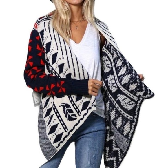 Double Zero Aztec southwest tribal geometric Patterned Cardigan Sweater Medium - Picture 1 of 7
